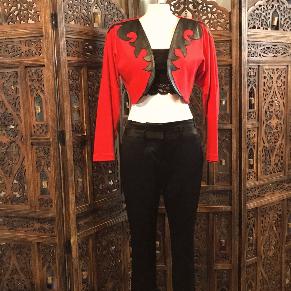 Red Jacket with Black Leather Trim